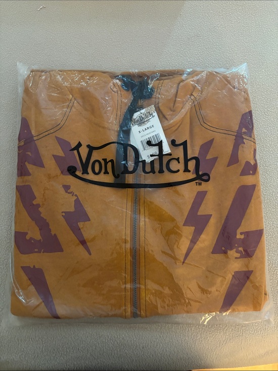 Von Dutch Other - Von Dutch mustard Hoodie sweatshirt with Lightning Motif. Size X-large